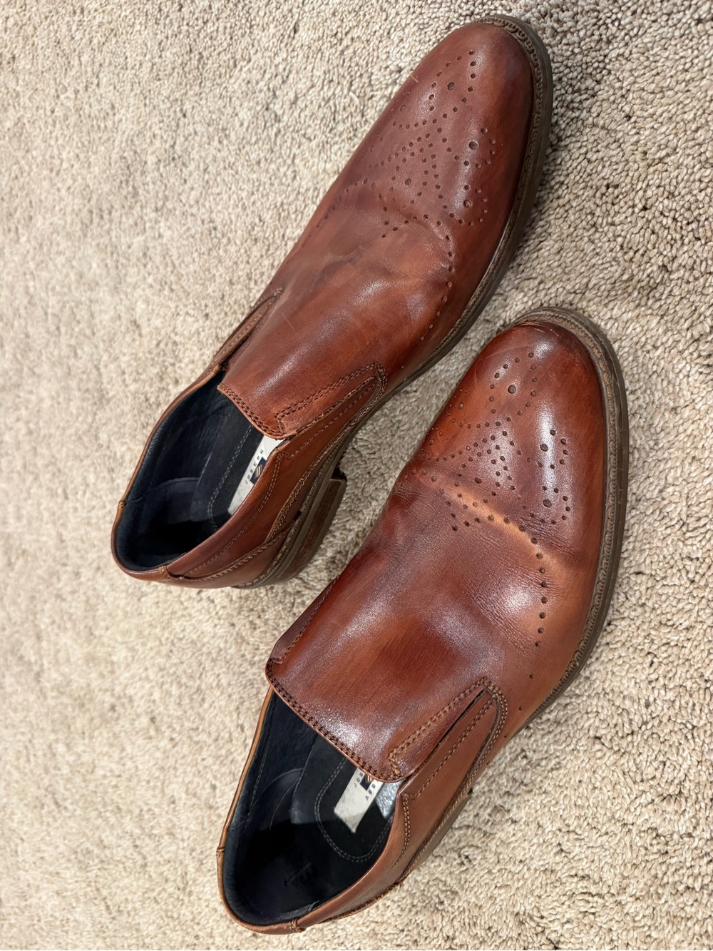 Joseph Abboud Chestnut Brown Leather Slip-On Loafers